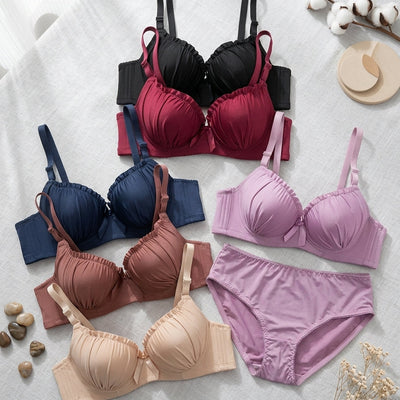 Satin Ruched Padded Bra & Panty Set | Smooth Daily Lift