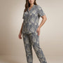 Ladies Leaf Print Night Suit | 2 Piece Pajama Set (Blue/Grey)