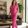 Ladies Hot Pink Night Suit | 2 Piece Printed Pajama Set (Button Front)