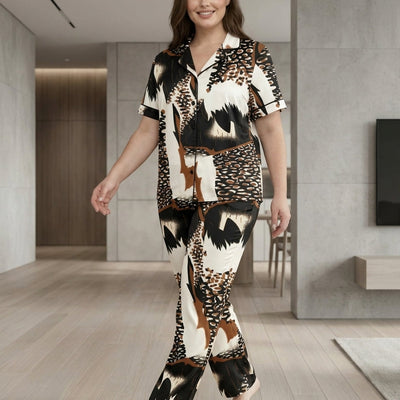 Ladies Leopard Mix Printed Night Suit | 2 Piece Pajama Set