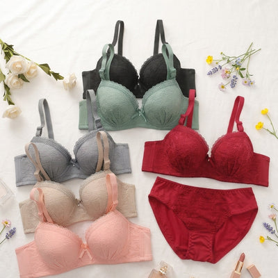 Floral Lace Scallop Edge Bra & Panty Set | Romantic Lingerie Set