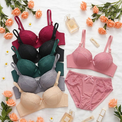 Shell Lace Padded Bra & Panty Set | Elegant Lingerie Set