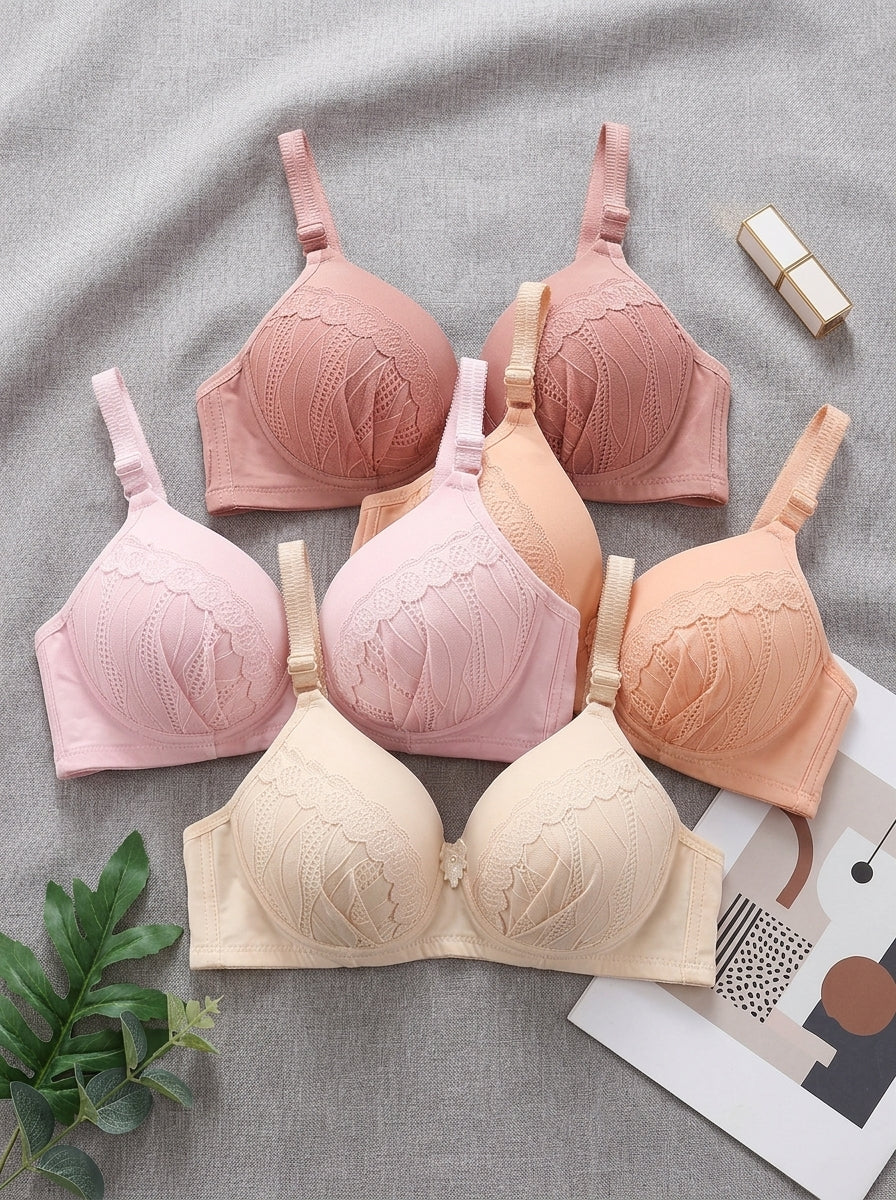 Lace Trim Padded Push-Up Bra | Elegant Everyday Bra
