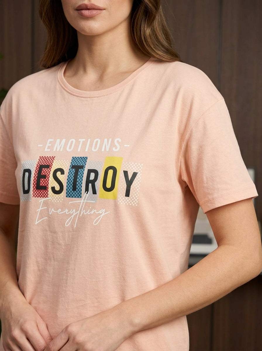Ladies Pink Printed Lounge Set | Destroy Everything 2 Piece T-Shirt Pajama