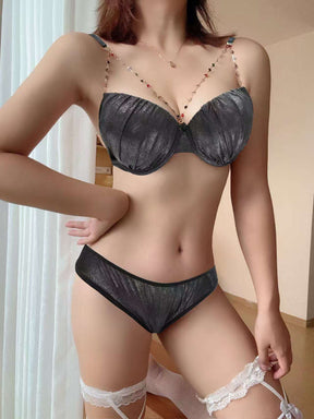 Fancy Beads Strap Bra set(Removable straps)