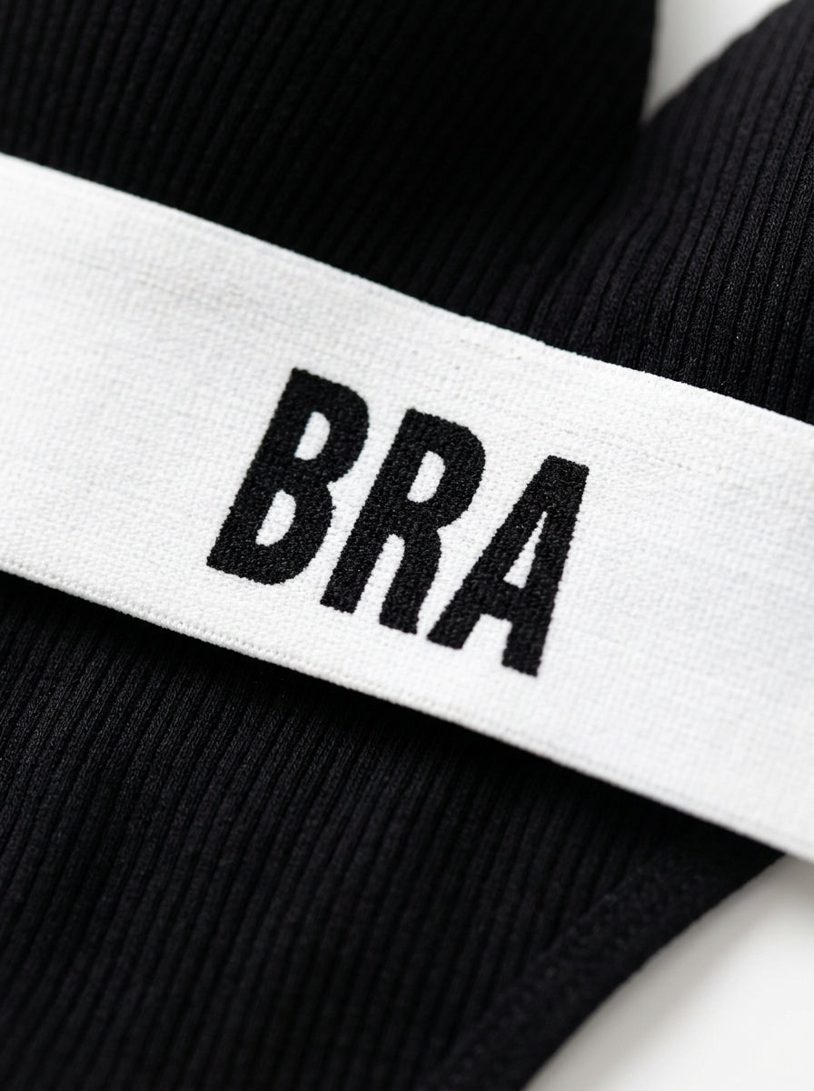 Ribbed Triangle Bra & Panty Set | Logo Band Wireless Lingerie
