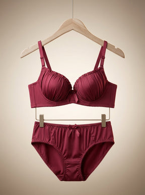 Satin Ruched Padded Bra & Panty Set | Smooth Daily Lift