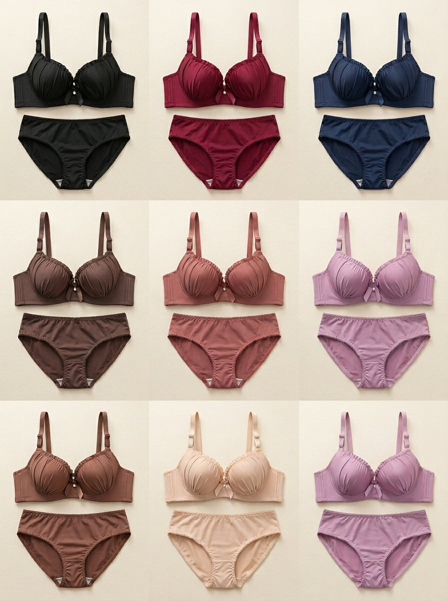 Satin Ruched Padded Bra & Panty Set | Smooth Daily Lift