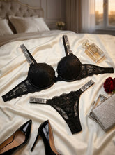 Lace Push-Up Bra & Panty Set with Crystal Embellished Straps