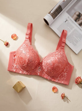 Floral Lace Print Padded Bra | Soft Support & Adjustable Straps