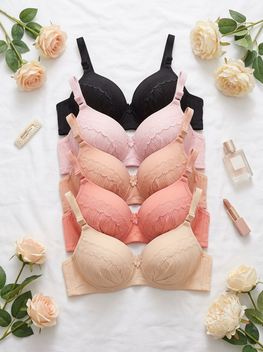 Lace Trim Padded Push-Up Bra | Elegant Everyday Bra