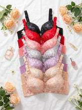 Floral Lace Print Padded Bra | Soft Support & Adjustable Straps