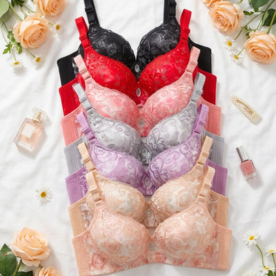 Floral Lace Print Padded Bra | Soft Support & Adjustable Straps