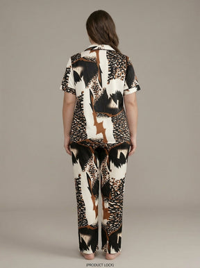 Ladies Leopard Mix Printed Night Suit | 2 Piece Pajama Set