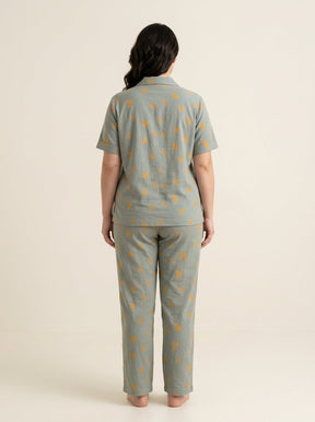 Women’s Sage Green Butterfly Print Pajama Set | 2PC Night Suit
