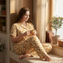 Ladies Floral Night Suit | 2 Piece Pajama Set (Cream Floral)