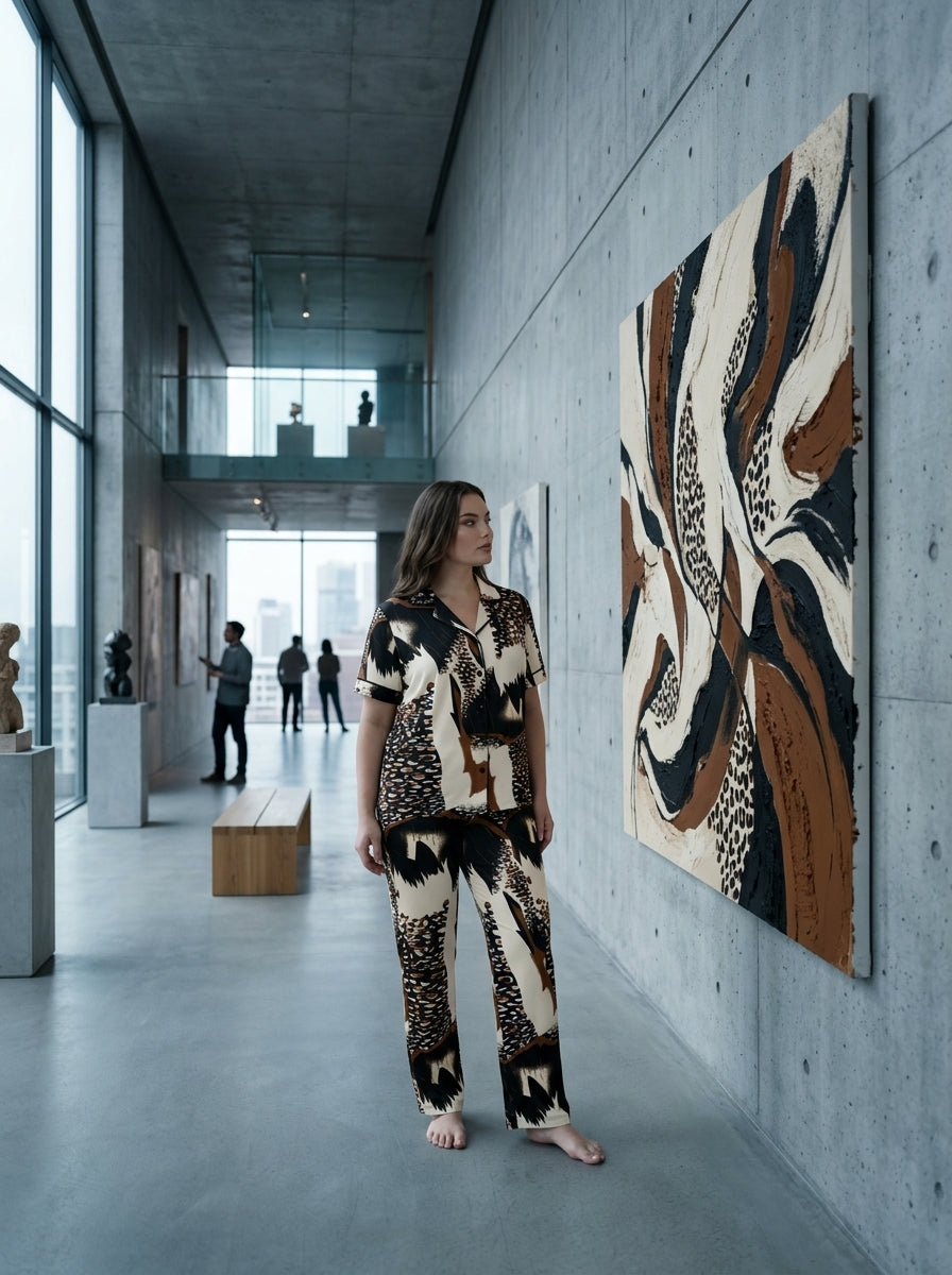 Ladies Leopard Mix Printed Night Suit | 2 Piece Pajama Set