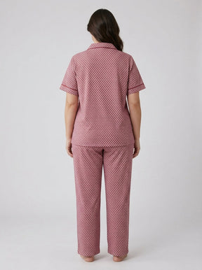 Ladies Pink Printed Night Suit | 2 Piece Pajama Set (Button Front)