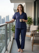 Navy Printed Night Suit for Women | 2PC Pajama Set