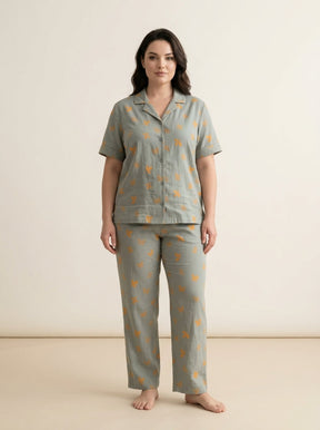 Women’s Sage Green Butterfly Print Pajama Set | 2PC Night Suit