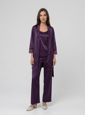 3-Piece Satin Lace Pajama Set | Cami, Pants & Robe