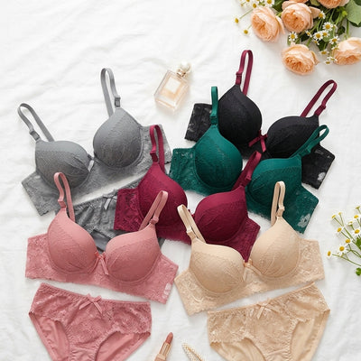 Lace Bow Padded Bra & Panty Set | Push-Up Lingerie