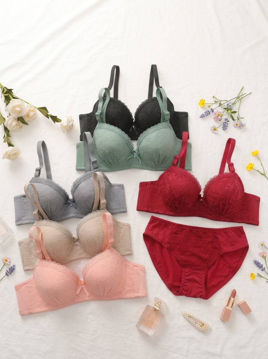 Floral Lace Scallop Edge Bra & Panty Set | Romantic Lingerie Set