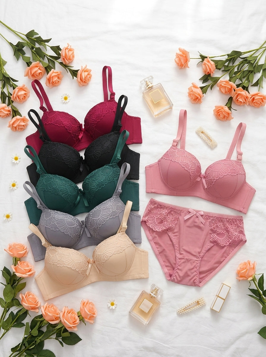 Shell Lace Padded Bra & Panty Set | Elegant Lingerie Set