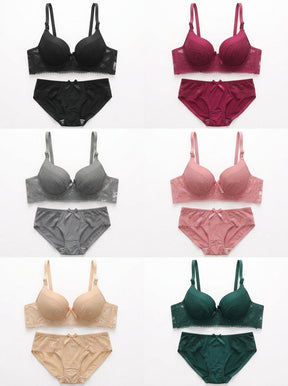 Lace Bow Padded Bra & Panty Set | Push-Up Lingerie