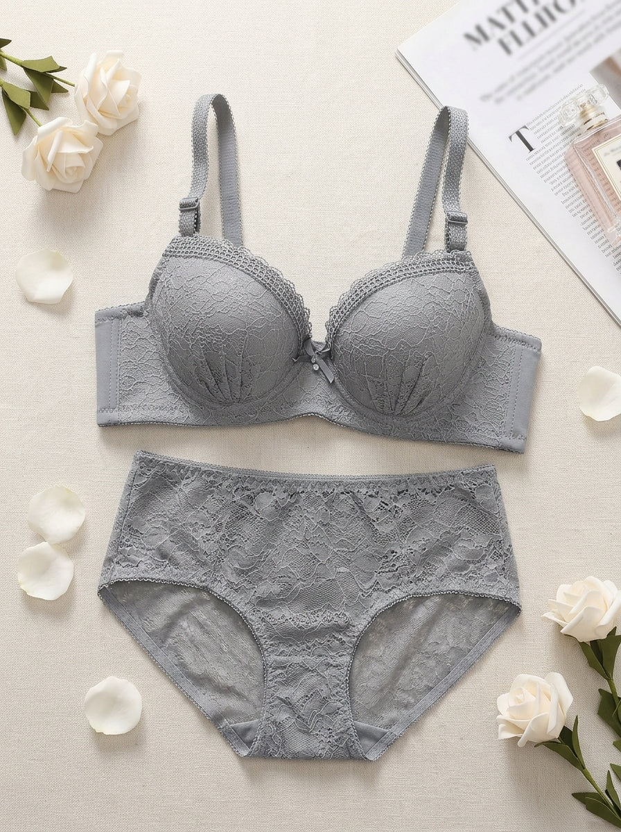 Floral Lace Scallop Edge Bra & Panty Set | Romantic Lingerie Set