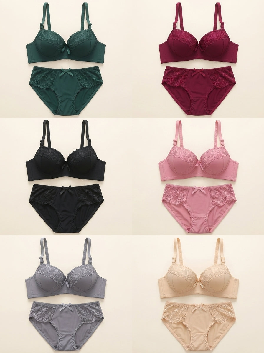 Shell Lace Padded Bra & Panty Set | Elegant Lingerie Set