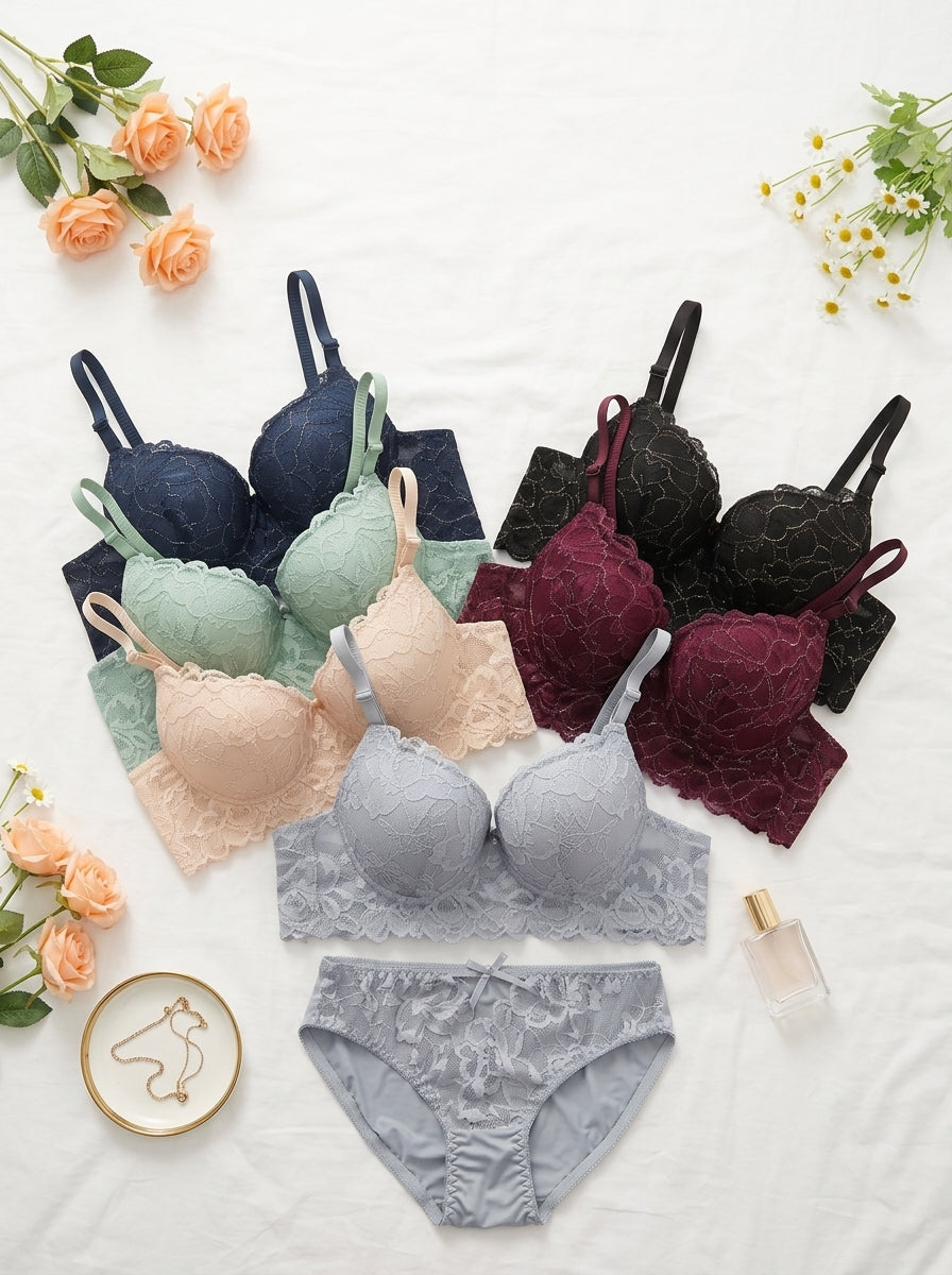 Floral Lace Bra & Panty Set | Matching Lingerie Set