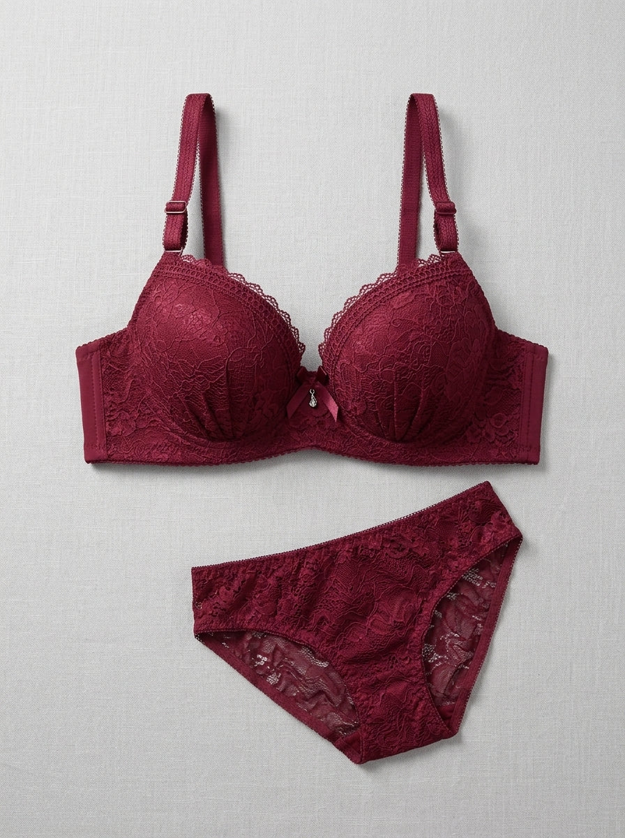 Floral Lace Scallop Edge Bra & Panty Set | Romantic Lingerie Set