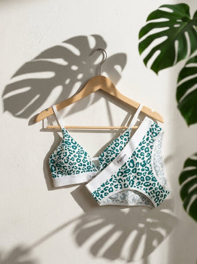 Leopard Print Triangle Bra & Panty Set | 2-Piece Wireless Lingerie