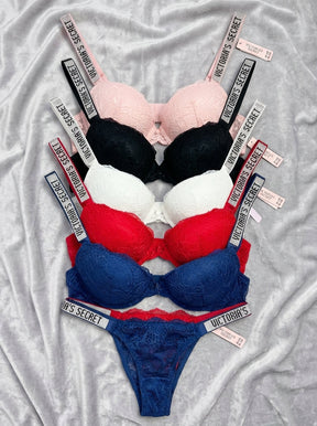 Lace Push-Up Bra & Panty Set with Crystal Embellished Straps