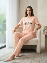 Ladies Pink Printed Lounge Set | Destroy Everything 2 Piece T-Shirt Pajama