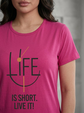 Women’s Fuchsia Graphic Nightwear Set | Longline T-Shirt & Black Pants (2 Piece)