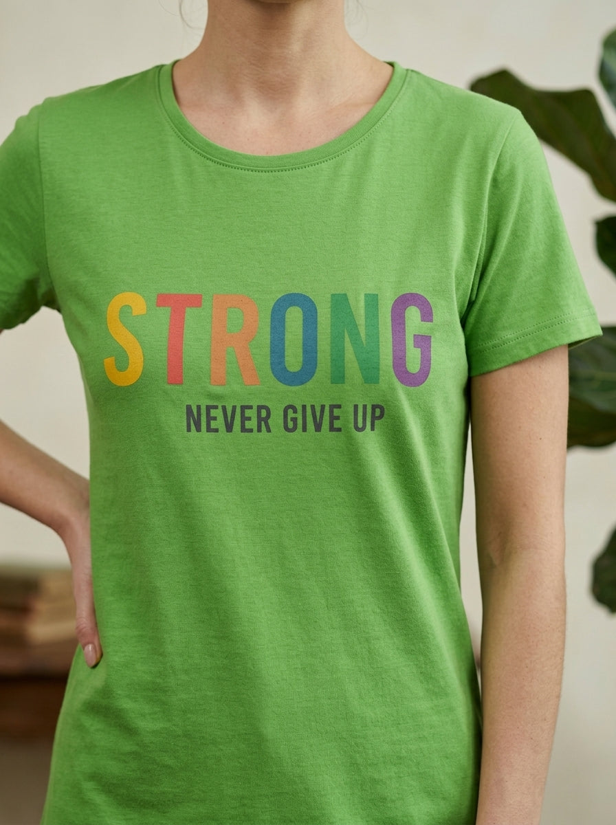 Women’s Green Motivational Nightwear Set | Longline T-Shirt & Charcoal Pants (2 Piece)