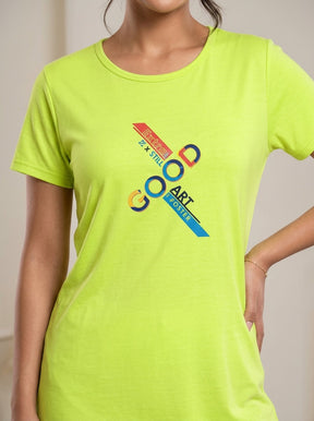 Women’s Lime Green & Maroon Lounge Set | Longline T-Shirt + Full-Length Pants (2 Piece)