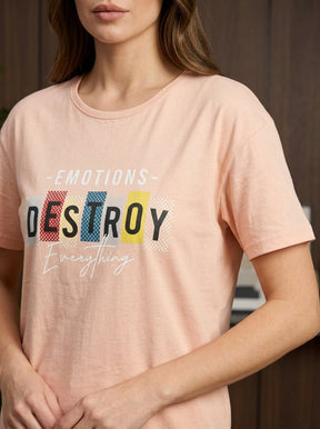 Ladies Pink Printed Lounge Set | Destroy Everything 2 Piece T-Shirt Pajama