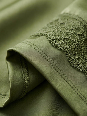 3-Piece Satin Lace Pajama Set | Olive Green Cami, Pants & Robe