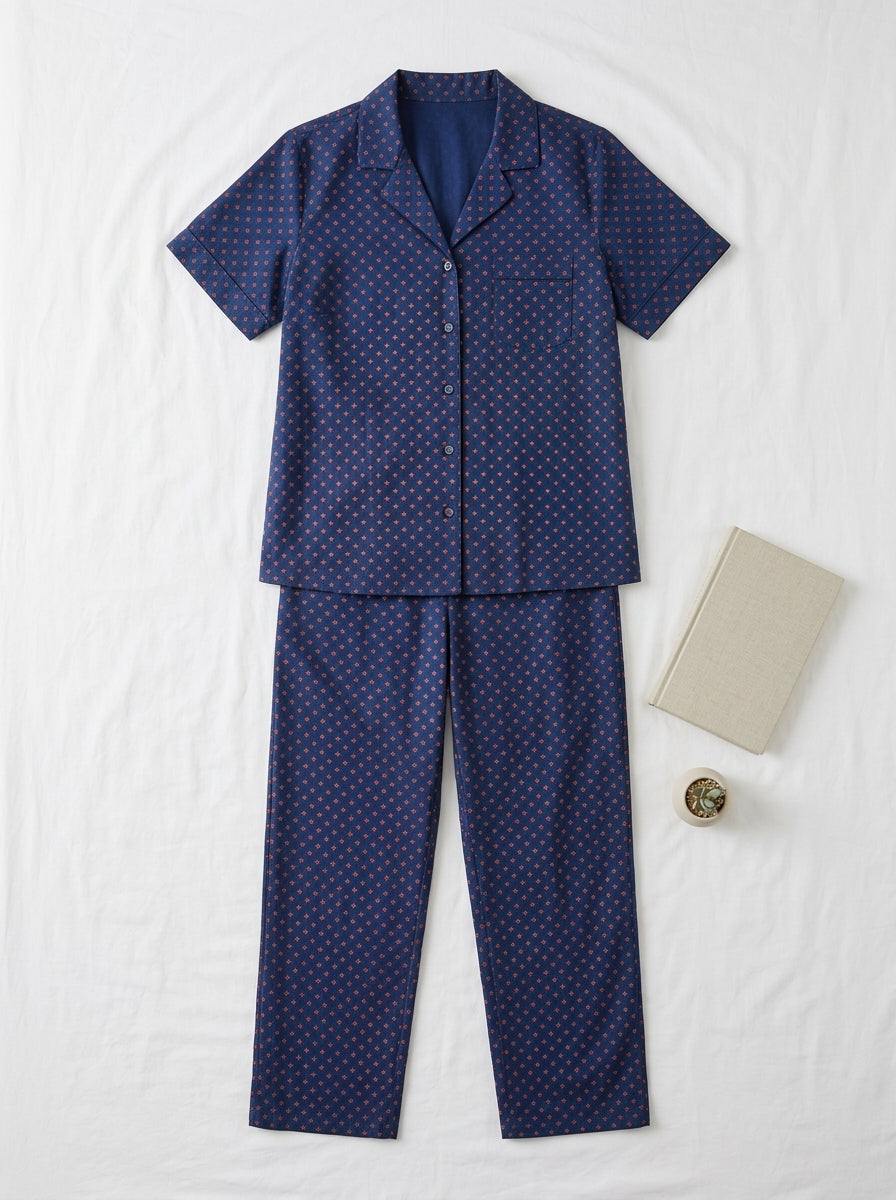 Navy Printed Night Suit for Women | 2PC Pajama Set