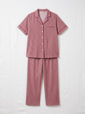 Ladies Pink Printed Night Suit | 2 Piece Pajama Set (Button Front)