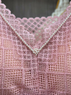 Pink Lace Longline Bralette | Wireless Soft Support (Double Straps)