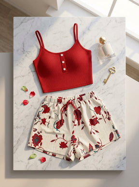 Ribbed Cami & Floral Shorts Pajama Set