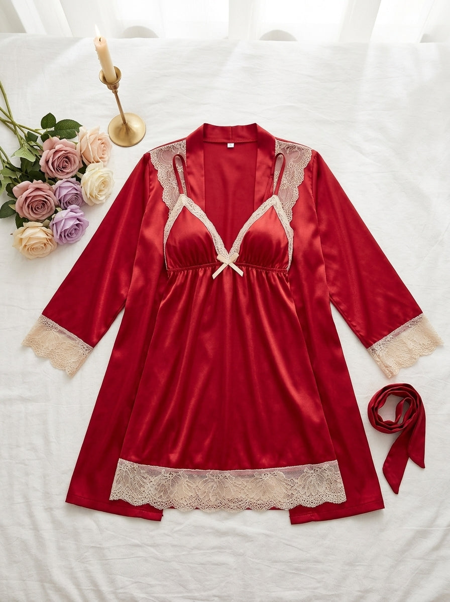 2-Piece Velvet Lace Chemise & Robe Set | Romantic Bridal Lingerie