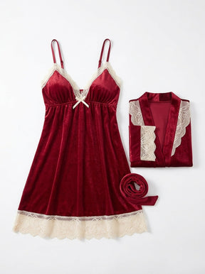 2-Piece Velvet Lace Chemise & Robe Set | Romantic Bridal Lingerie