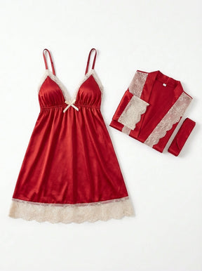 2-Piece Velvet Lace Chemise & Robe Set | Romantic Bridal Lingerie
