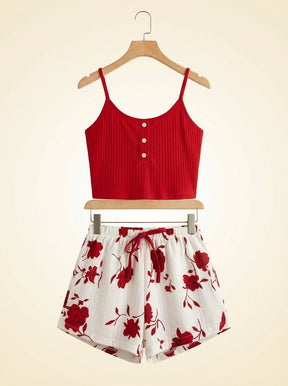 Ribbed Cami & Floral Shorts Pajama Set