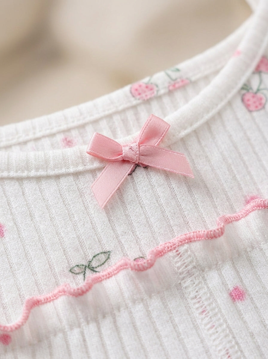 Cherry Print Ribbed Pajama Set | Lettuce Edge Cami Top & Shorts